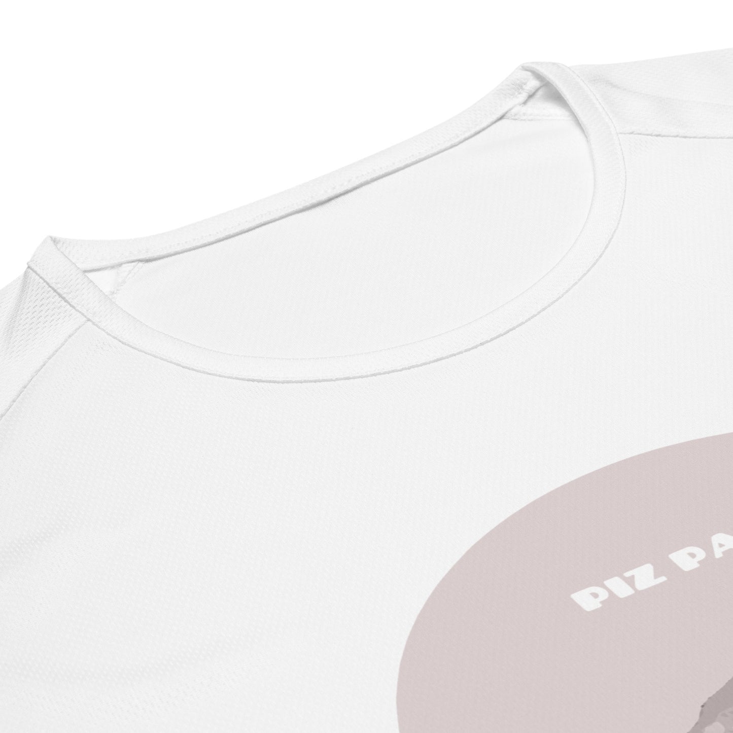 Weisses Damen-Sport-Shirt mit rotem Piz Palü Aufdruck am Kragen, Baumwolle, sportlich.