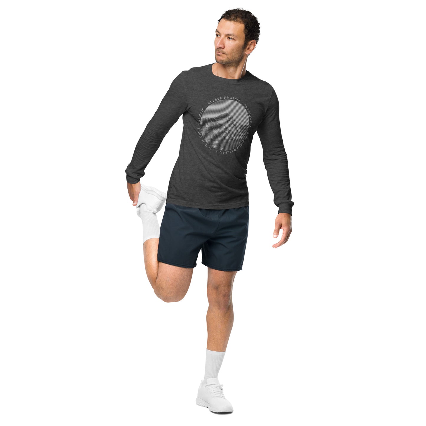 Herren Langsleeve T-Shirt Säntis dunkelgrau meliert, Baumwolle
