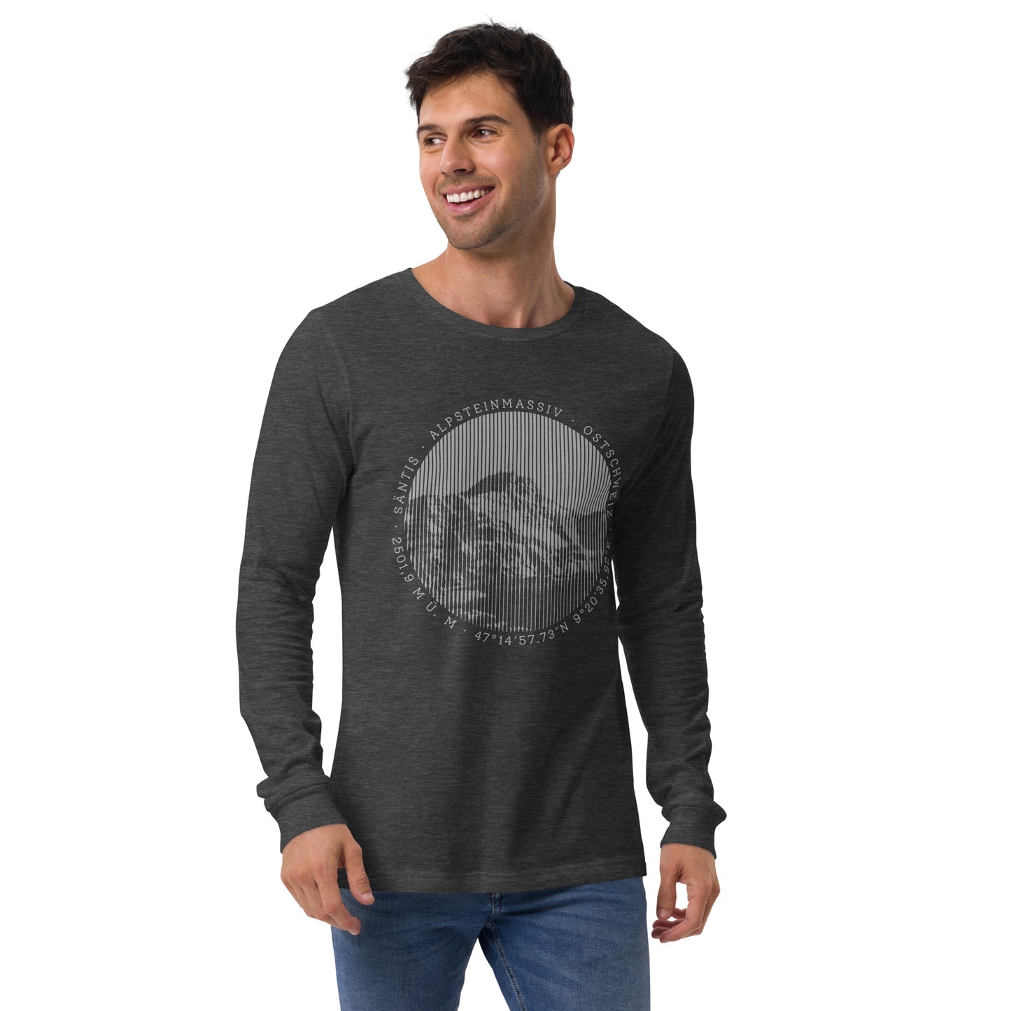 Herren Longsleeve T-Shirt Säntis, dunkelgrau meliert, baumwoll, Jeans