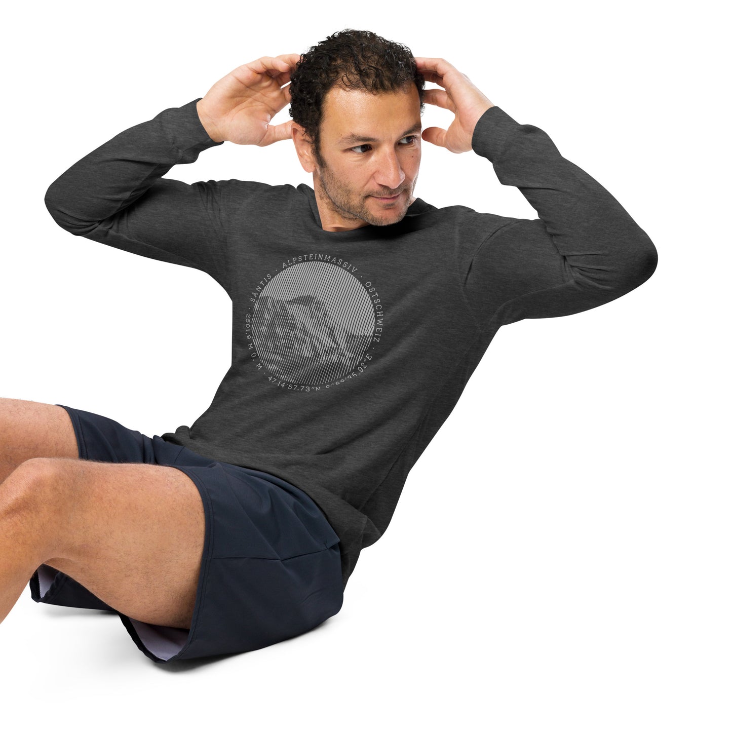 Herren-Langarm-T-Shirt Säntis, dunkelgrau meliert, in V-Ausschnitt