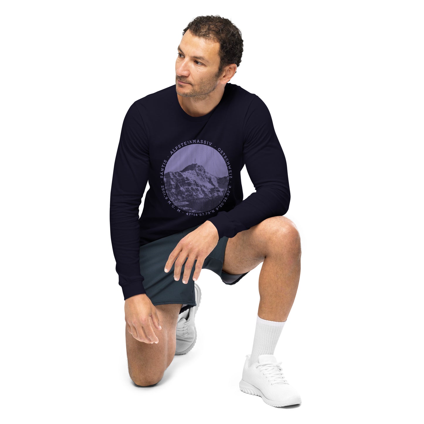 Herren-Langarm-T-Shirt Säntis, navyblau, Baumwolle, leicht bequem, V-Ausschnitt