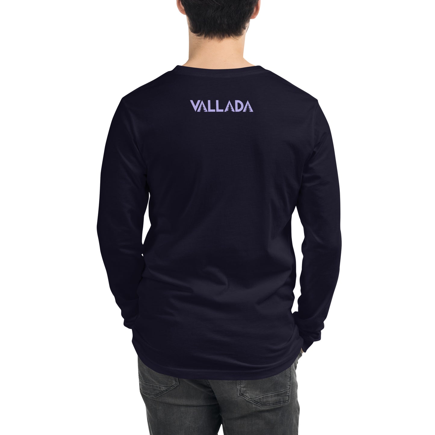Blauer Herren-Langarm-T-Shirt Säntis, navyblau, aus Baumwolle mit Vallada-Logo.
