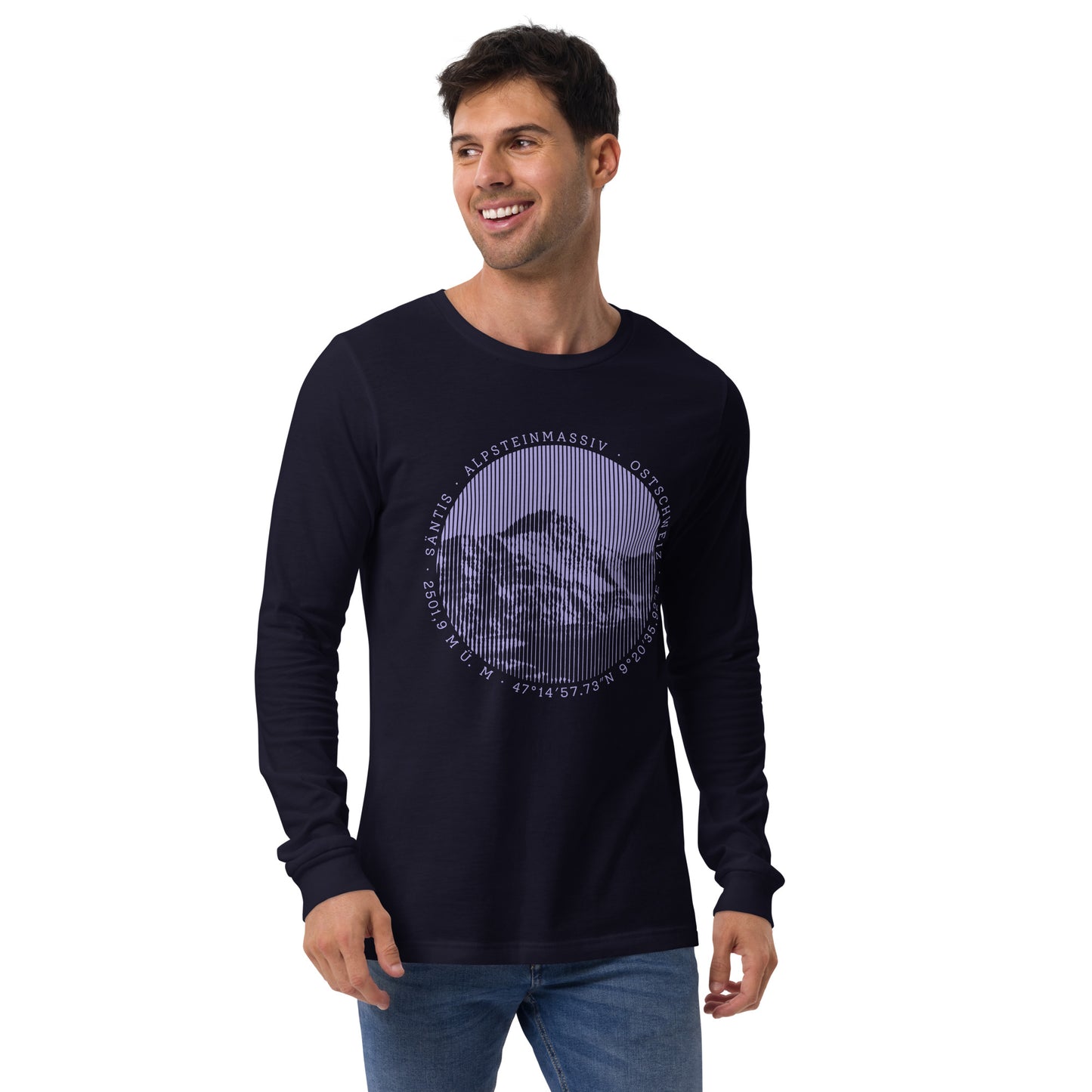 Herren-Langarm-T-Shirt navyblau, Mann in T-Shirt und Jeans