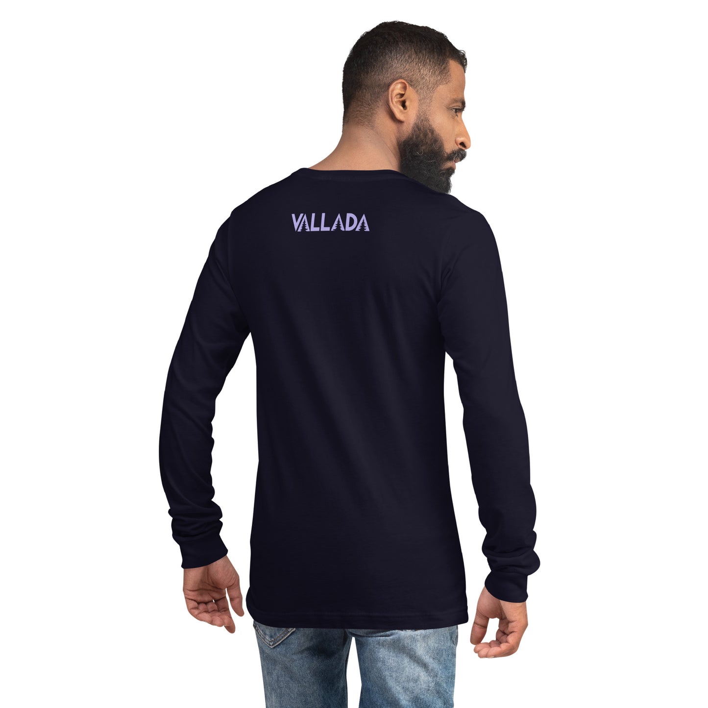 Herren-Langarm-T-Shirt Säntis, navyblau, Baumwoll-Material, V-Ausschnitt.
