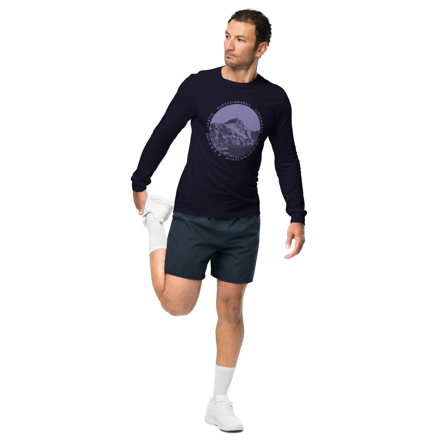 Herren-Langarm-T-Shirt Säntis, navyblau, aus Baumwolle