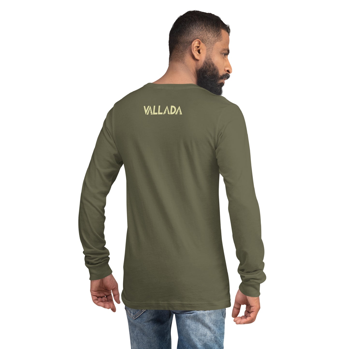 Herren Longsleeve T-Shirt Olivgrün, Baumwolle, V-Ausschnitt, Detailansicht der Rücke