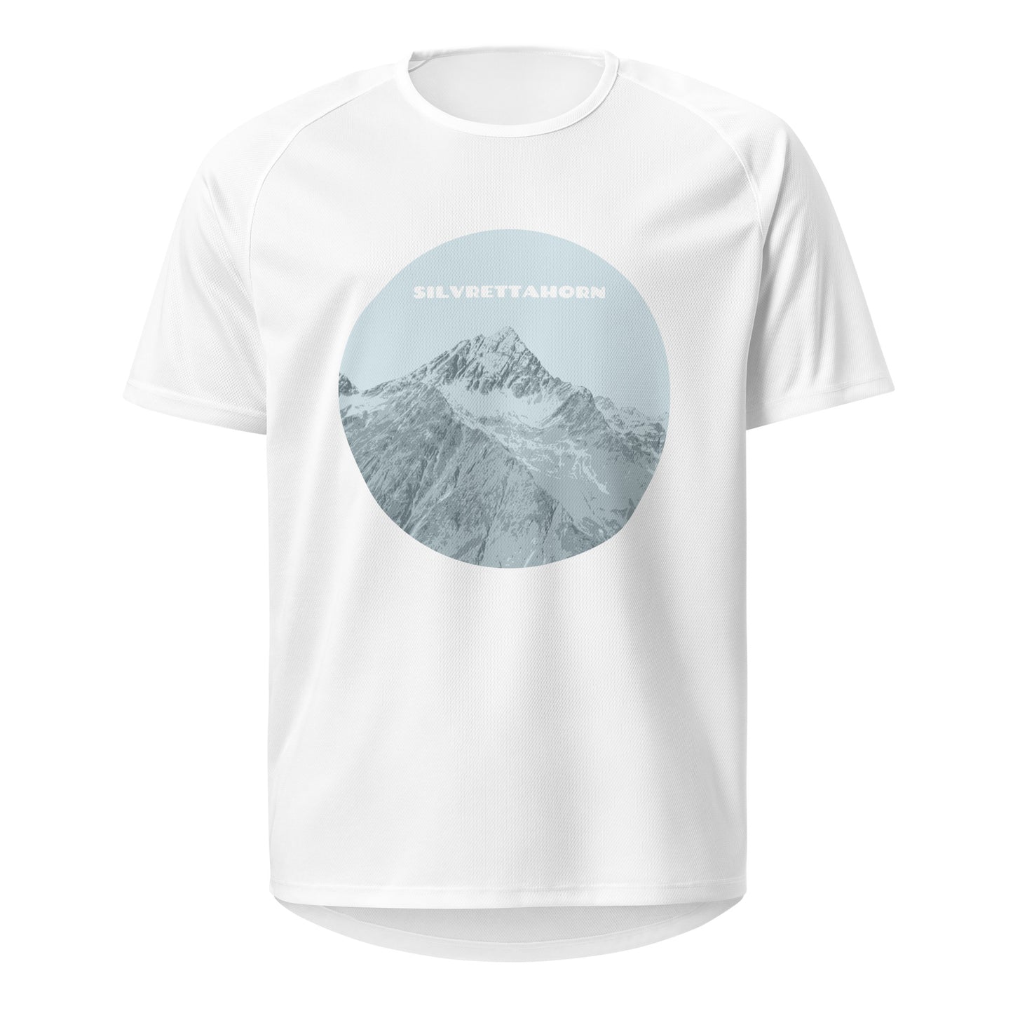 Blau-weisses Herren-Sport-Shirt mit Silvrettahorn Motiv aus Baumwolle