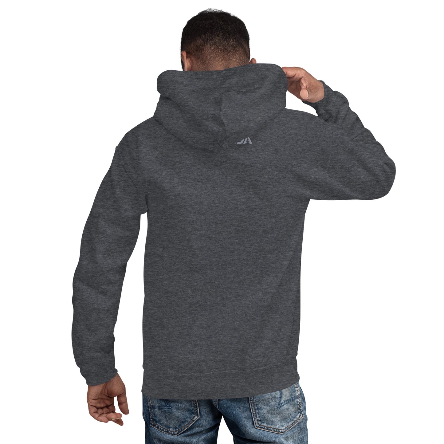 Dunkelgrau melierter Herren Hoodie aus der Säntis-Collection von Vallada, Rückansicht