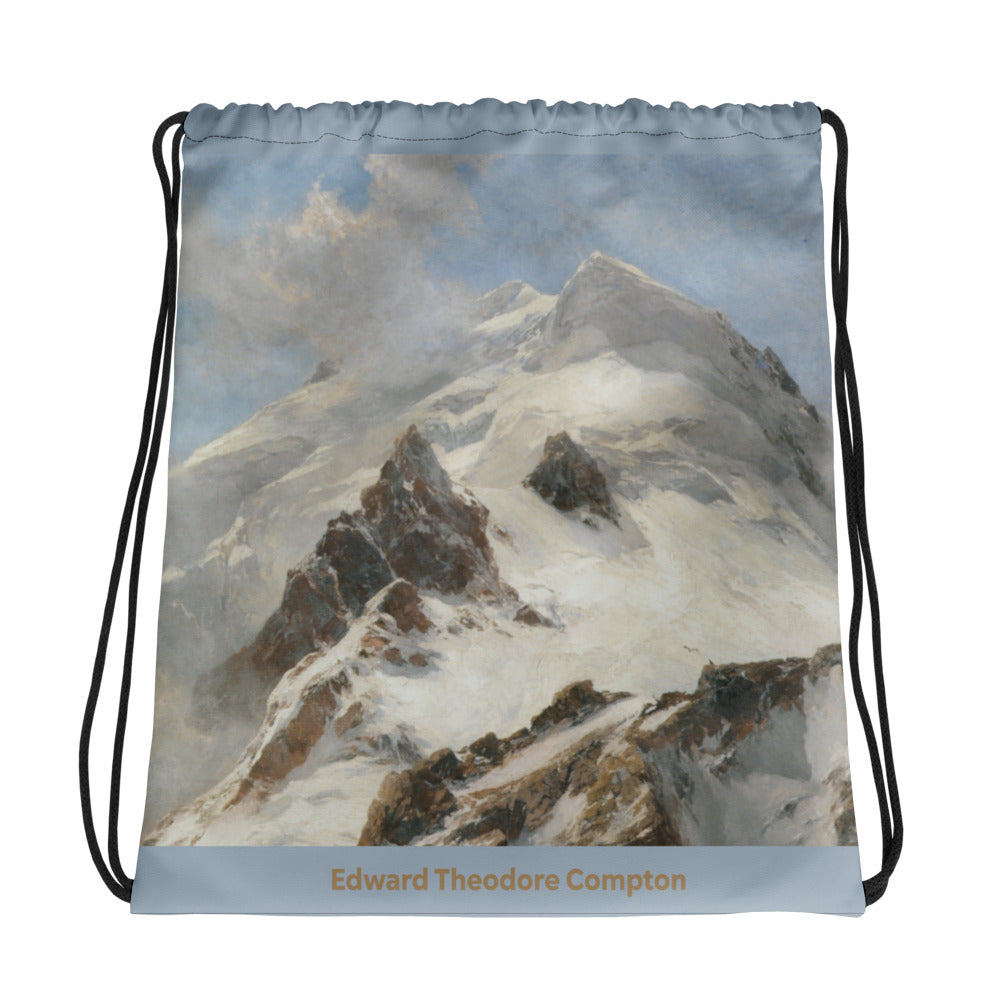 Sportbeutel mit Kordelzug, Piz Morteratsch Motiv von Edward Theodore Compton, Baumwolle, ideal für Sport und Freizeit.