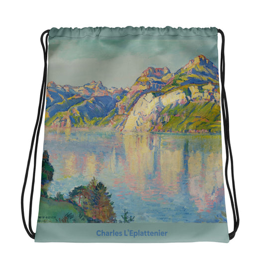 Schwarzer Kordelzugbeutel mit Rütli-Design von Charles L’Eplattenier.