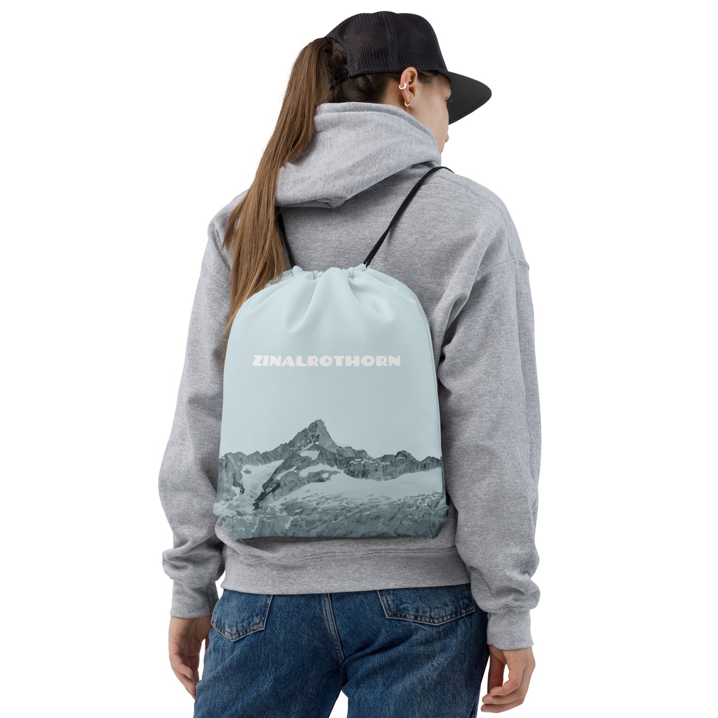 Sportbeutel Zinalrothorn in Blau mit Kordelzug, Seitenansicht