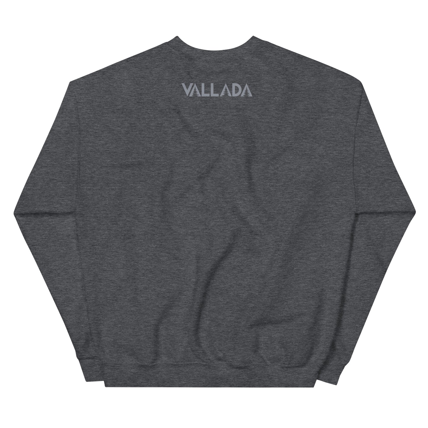 Rückseite eines dunkelgrau melierten Sweatshirts