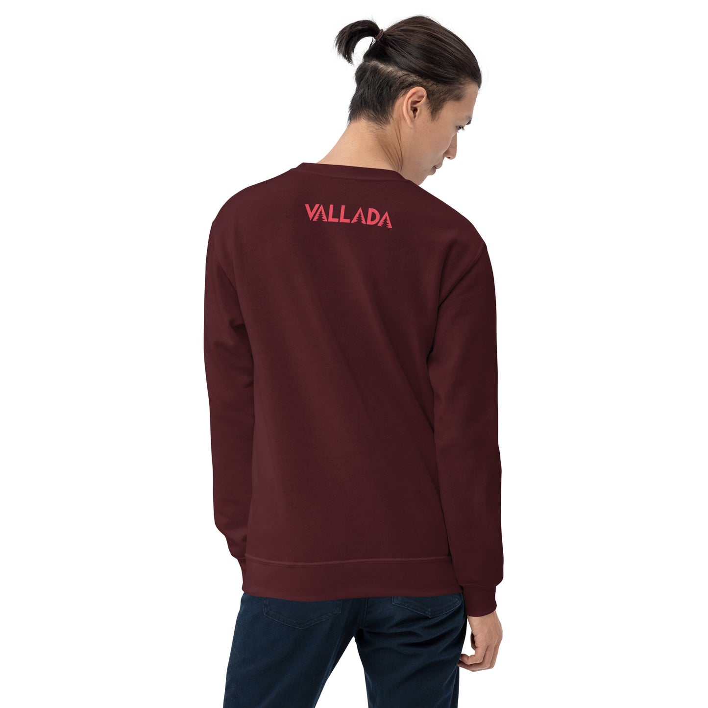 Rückenansicht eines kastanienbraunen Sweatshirts von Vallada.
