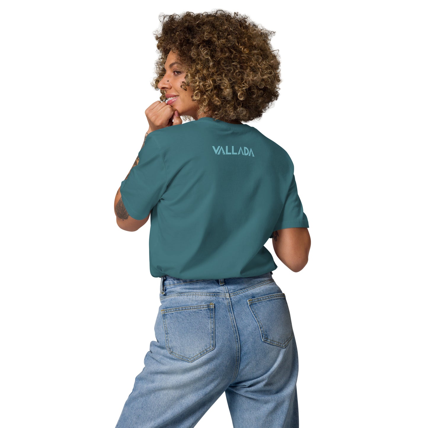 Damen T-Shirt 'Säntis' aus Bio-Baumwolle in Petrol, Rückenansicht, nachhaltige Mode von Vallada