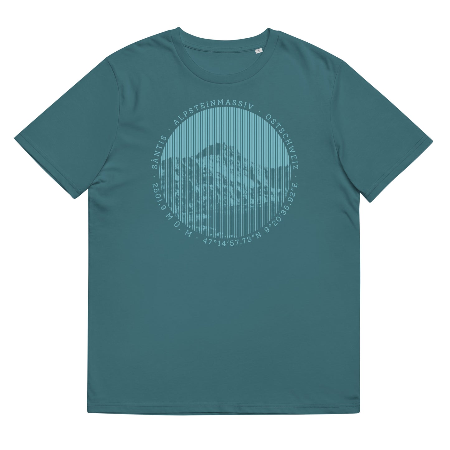 Damen T-Shirt in Stargazer, Bio-Baumwolle, mit Säntis-Print, petrolfarben, ökologisch.