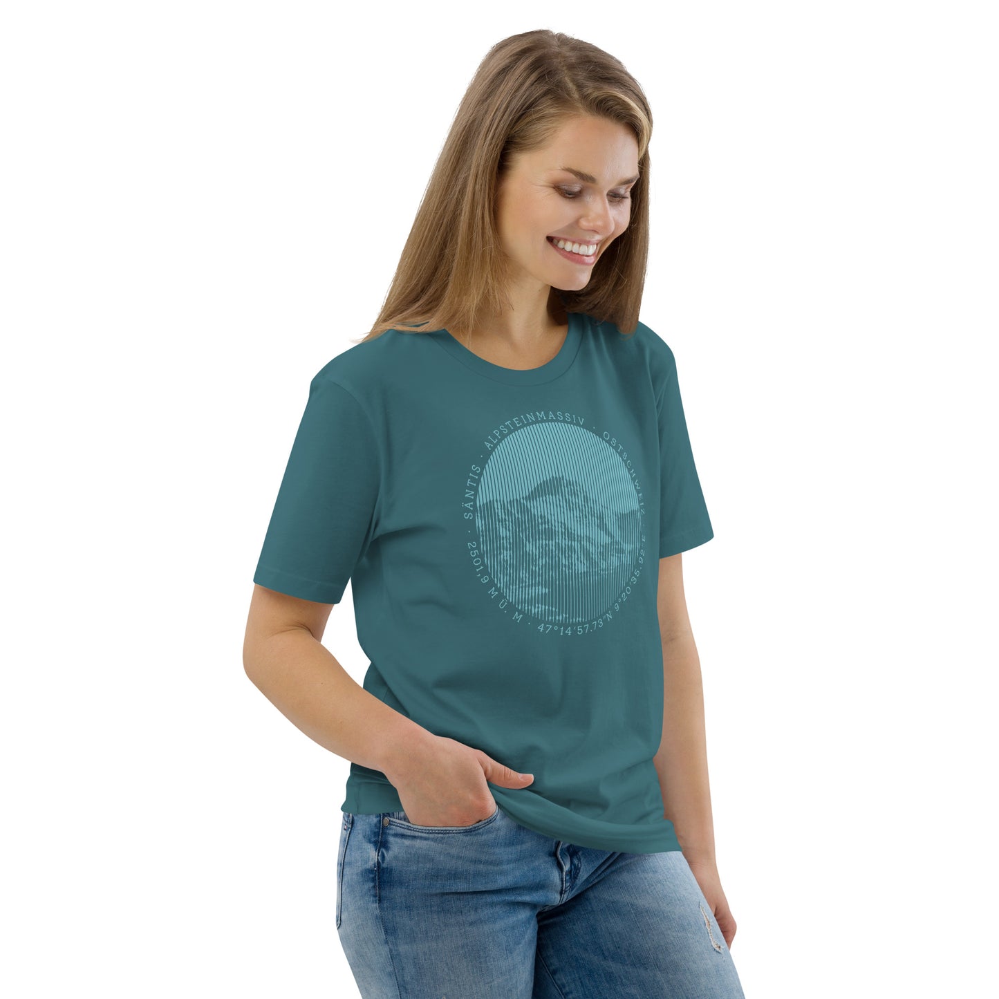 Damen T-Shirt in Petrol mit Stargazer-Print aus Bio-Baumwolle von Säntis