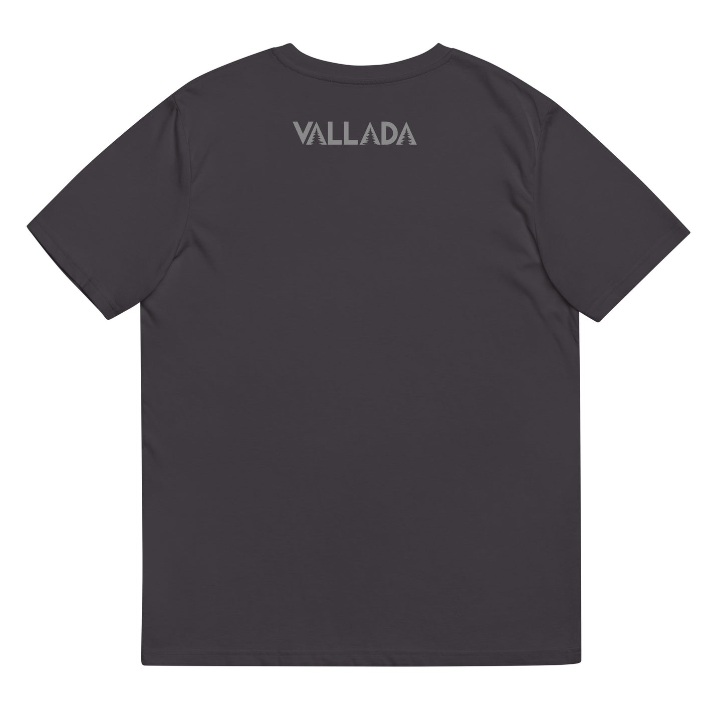 Anthrazitfarbenes Damen T-Shirt aus Bio-Baumwolle, Rückansicht mit Rundhalsausschnitt.