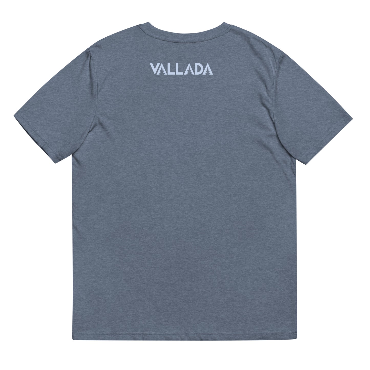 Rückansicht dunkelblau meliertes Damen T-Shirt aus Bio-Baumwolle mit Rundhalsausschnitt.