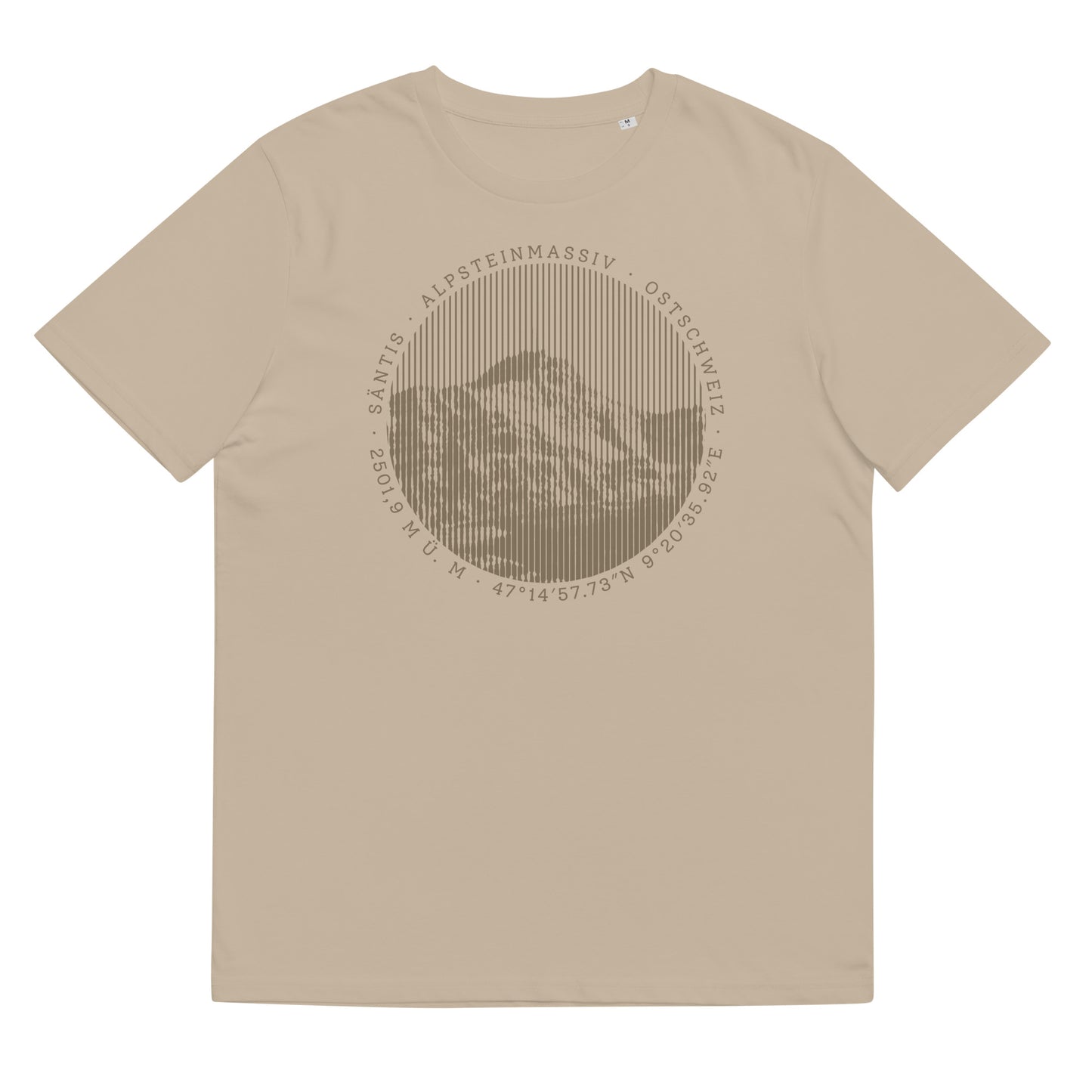 Beiges Damen T-Shirt aus Bio-Baumwolle mit Säntis-Print, Vorderansicht.