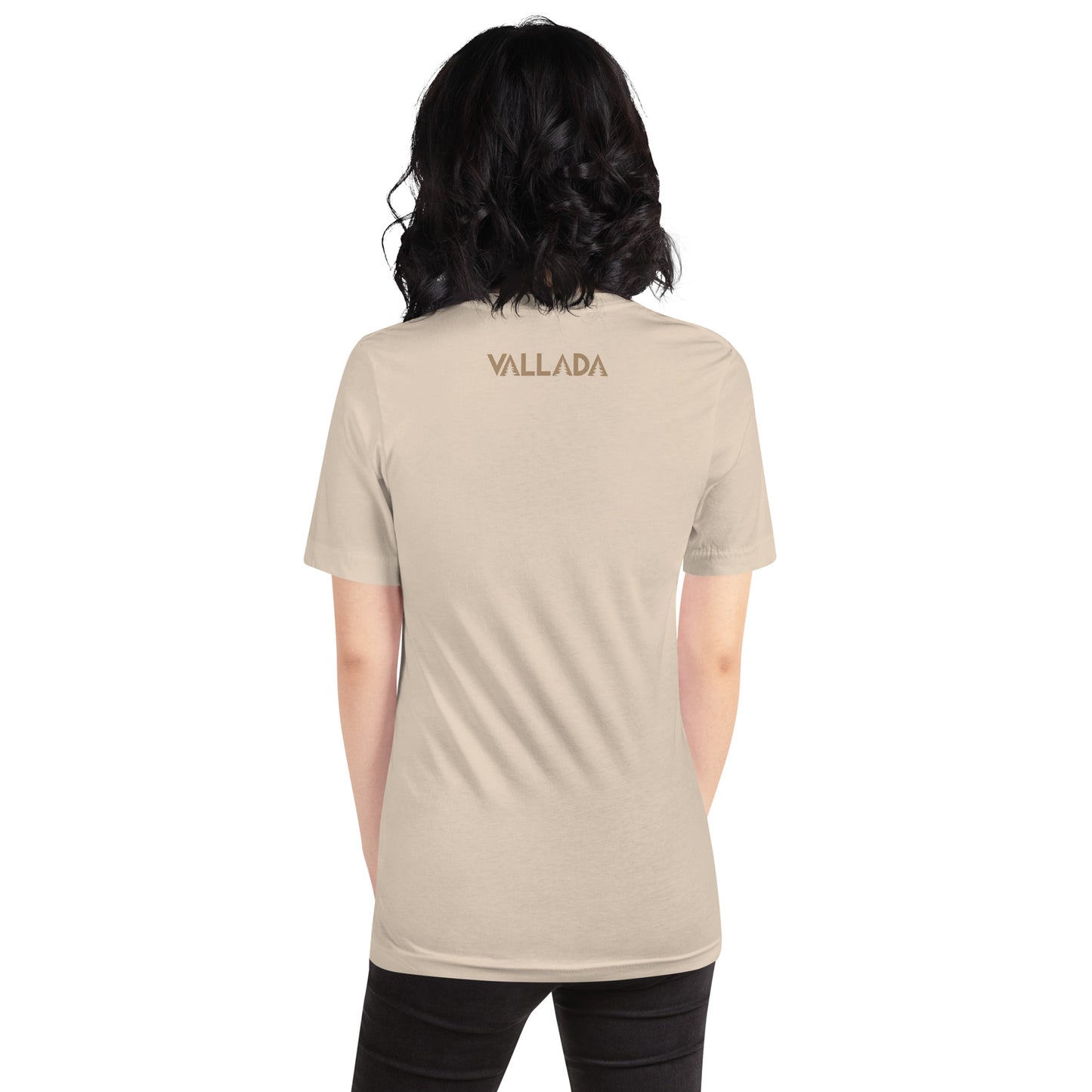 Crèmefarbenes Damen T-Shirt aus der Säntis-Collection von Vallada, Rückansicht mit Vallada-Logo.