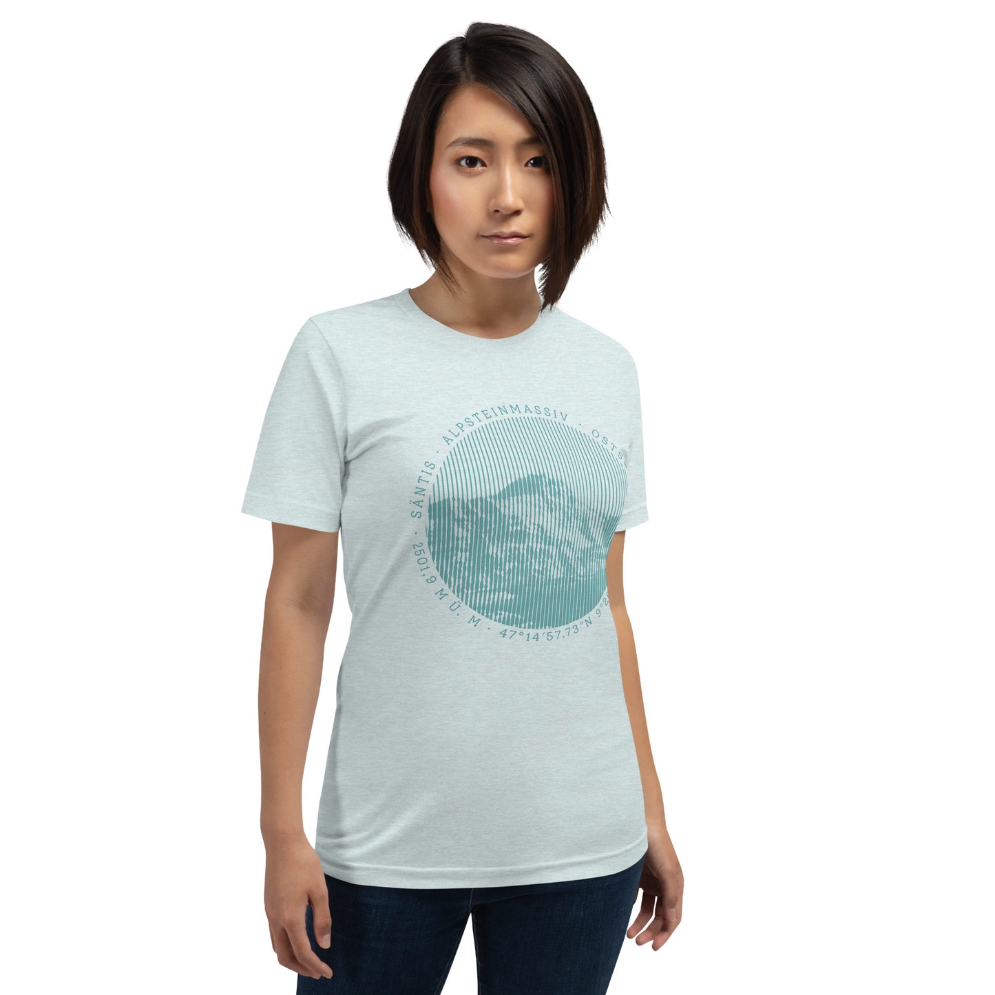 Damen T-Shirt in Eisblau mit Säntis-Print, Baumwolle, lässiger Schnitt