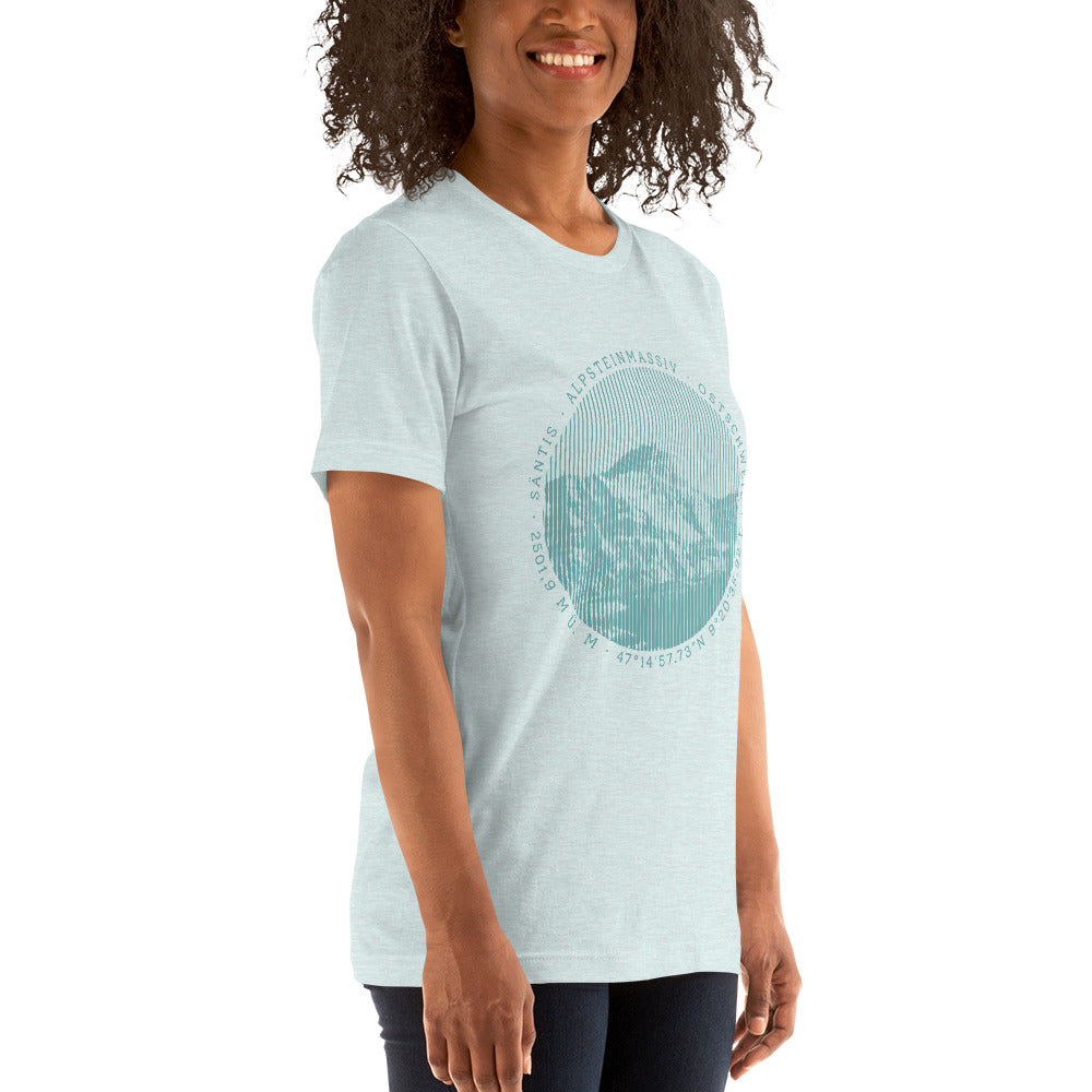 Damen T-Shirt in Eisblau mit Säntis-Aufdruck, Baumwolle, lässiger Schnitt