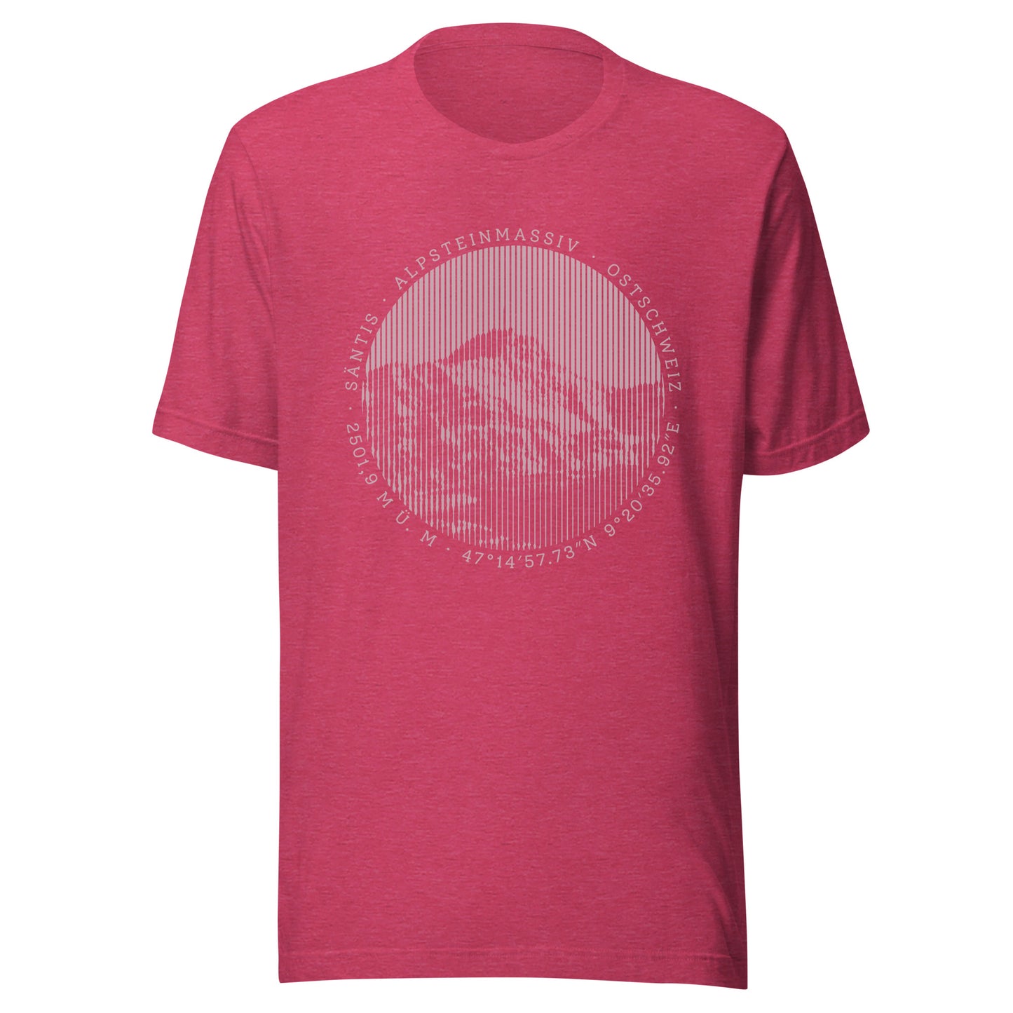Himbeerrotes Damen T-Shirt mit Säntis-Print aus Baumwolle, Vorderansicht.