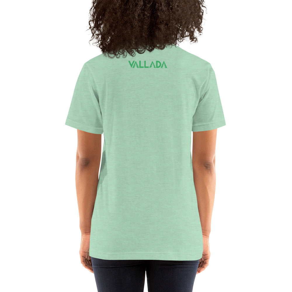 Damen T-Shirt in Mint meliert aus der Säntis-Collection von Vallada, Rückansicht mit Logo.