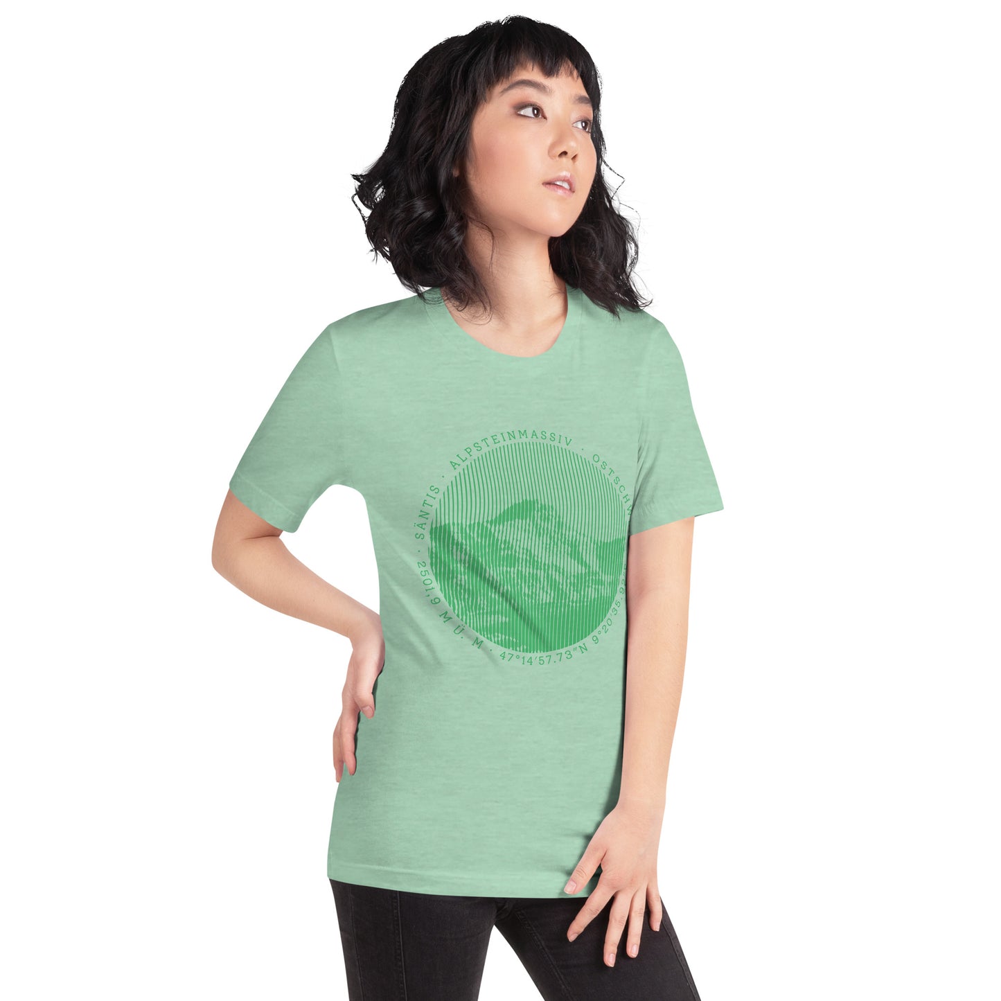 Damen T-Shirt in Mint meliert aus der Säntis-Collection von Vallada, Rückansicht mit Vallada-Logo.