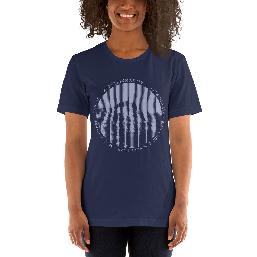 Navyblaues Damen T-Shirt mit Säntis-Aufdruck, Baumwolle, bequemer Schnitt, ideal für Outdoor-Enthusiasten.