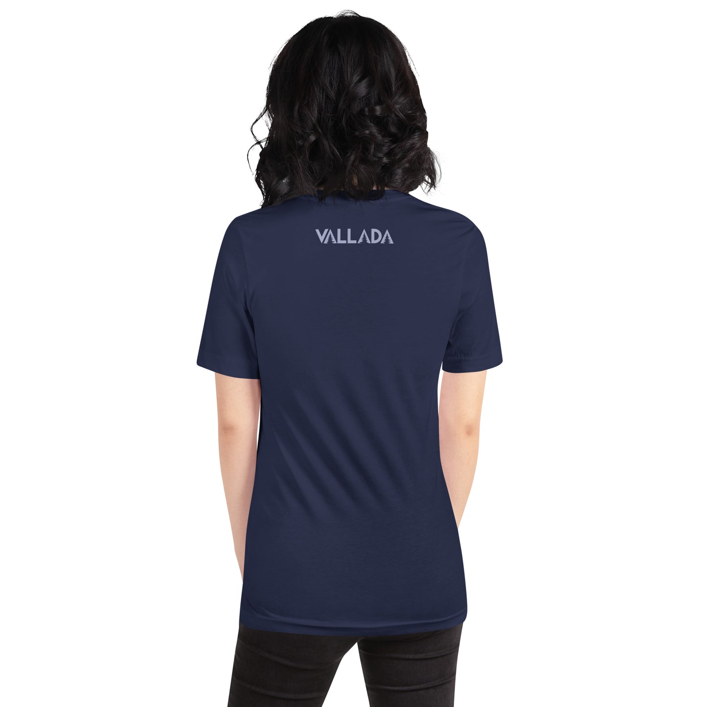 Navyblaues Damen T-Shirt aus der Säntis-Collection von Vallada mit Vallada-Logo auf dem Rücken.