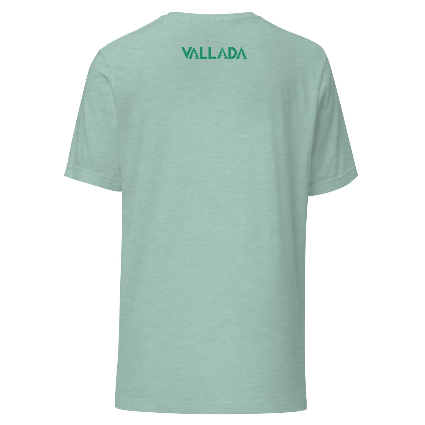Rückansicht eines taubenblau melierten Damen T-Shirts mit Rundhalsausschnitt und geradem Saum.