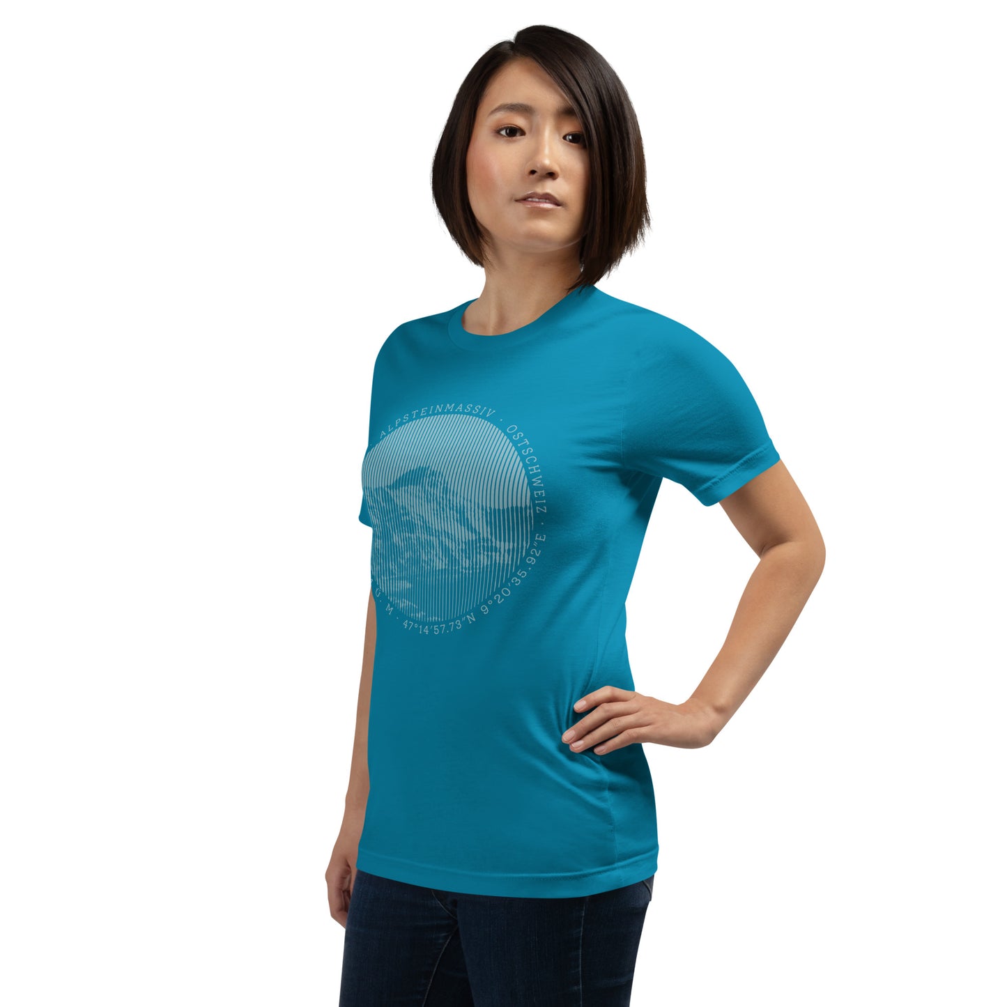 Damen T-Shirt in Türkis mit Säntis-Print, Baumwolle, Frontansicht