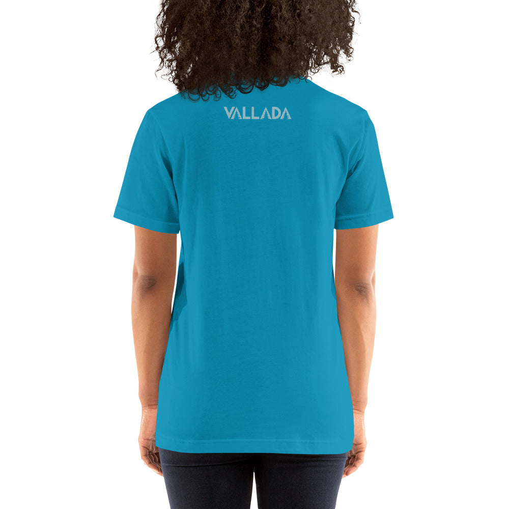 Türkis Damen T-Shirt mit Vallada Logo auf dem Rücken, Baumwolle, bequemer Schnitt.
