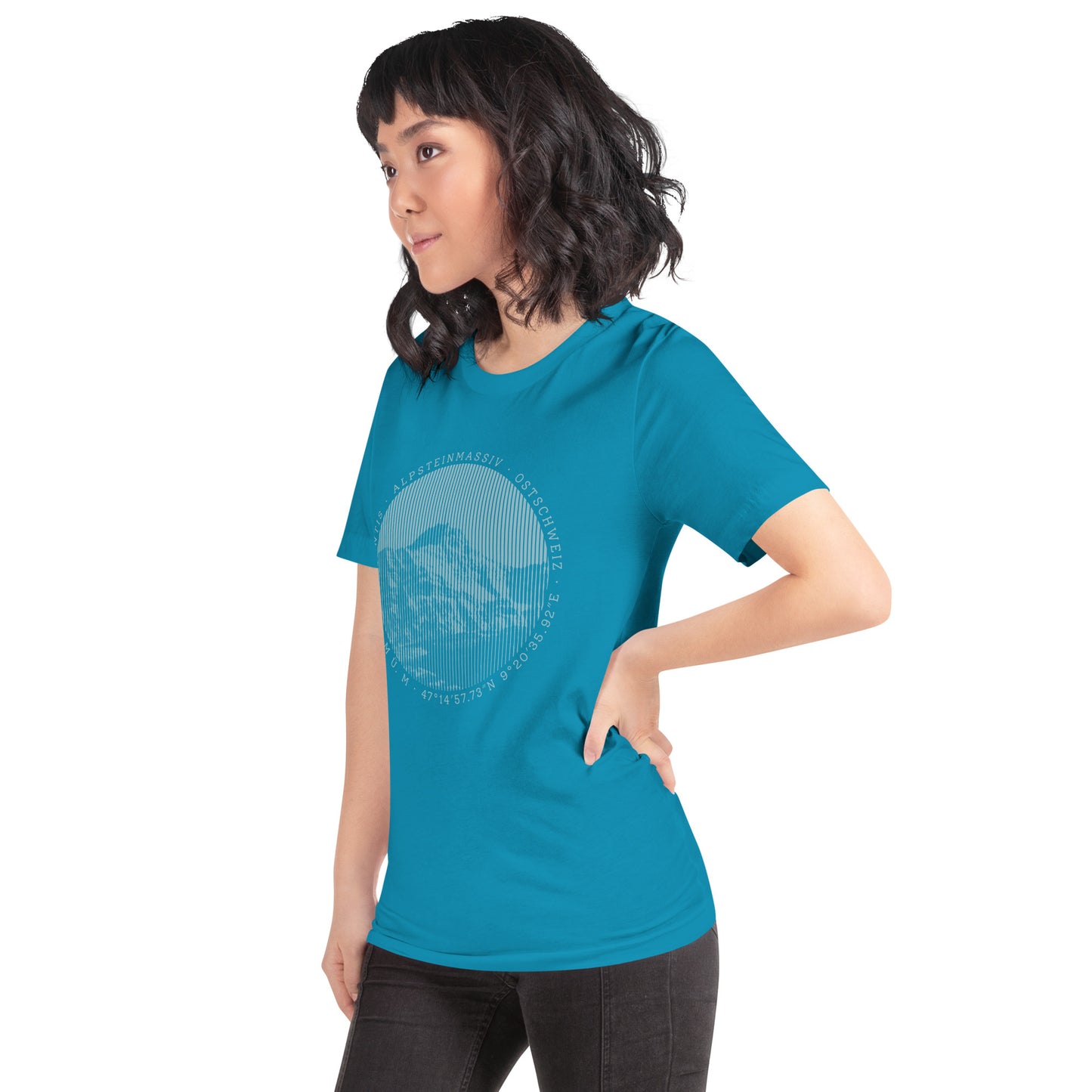 Damen T-Shirt in Türkis aus der Säntis-Kollektion von Vallada, Baumwolle, Rundhalsausschnitt.