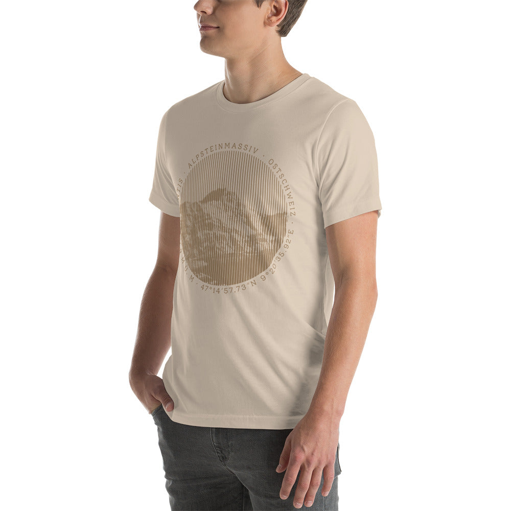 Crèmefarbenes Herren T-Shirt „Säntis“ aus Baumwolle, Frontansicht mit Rundhals und kurzen Ärmeln.