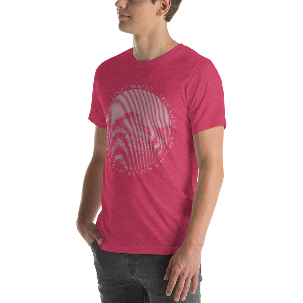 Herren-T-Shirt Säntis in Himbeerrot, Baumwolle, mit Rundhalsausschnitt, Frontansicht, reguläre Passform