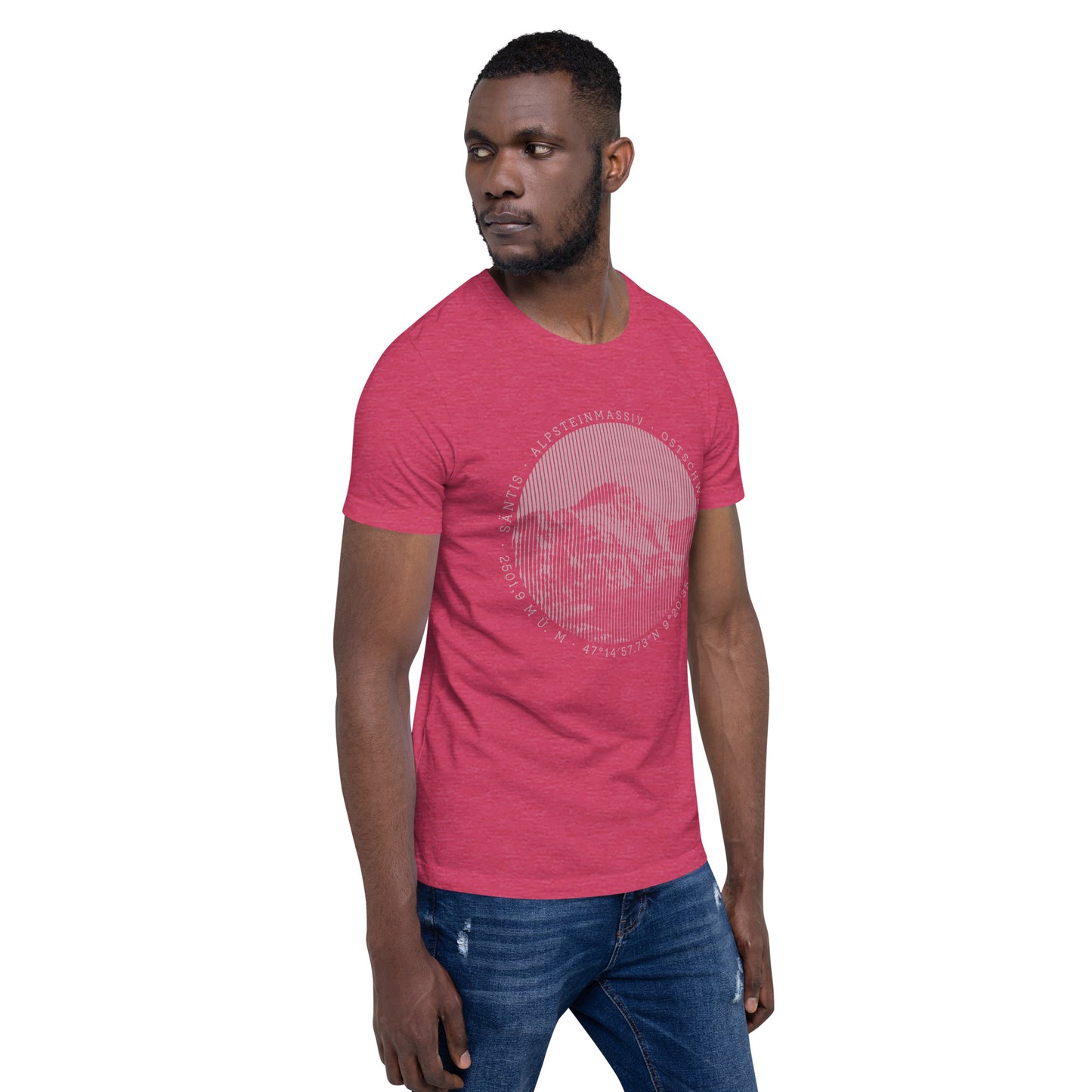 Himbeerrotes Herren T-Shirt aus Baumwolle mit Rundhalsausschnitt aus der Säntis-Kollektion von Vallada.