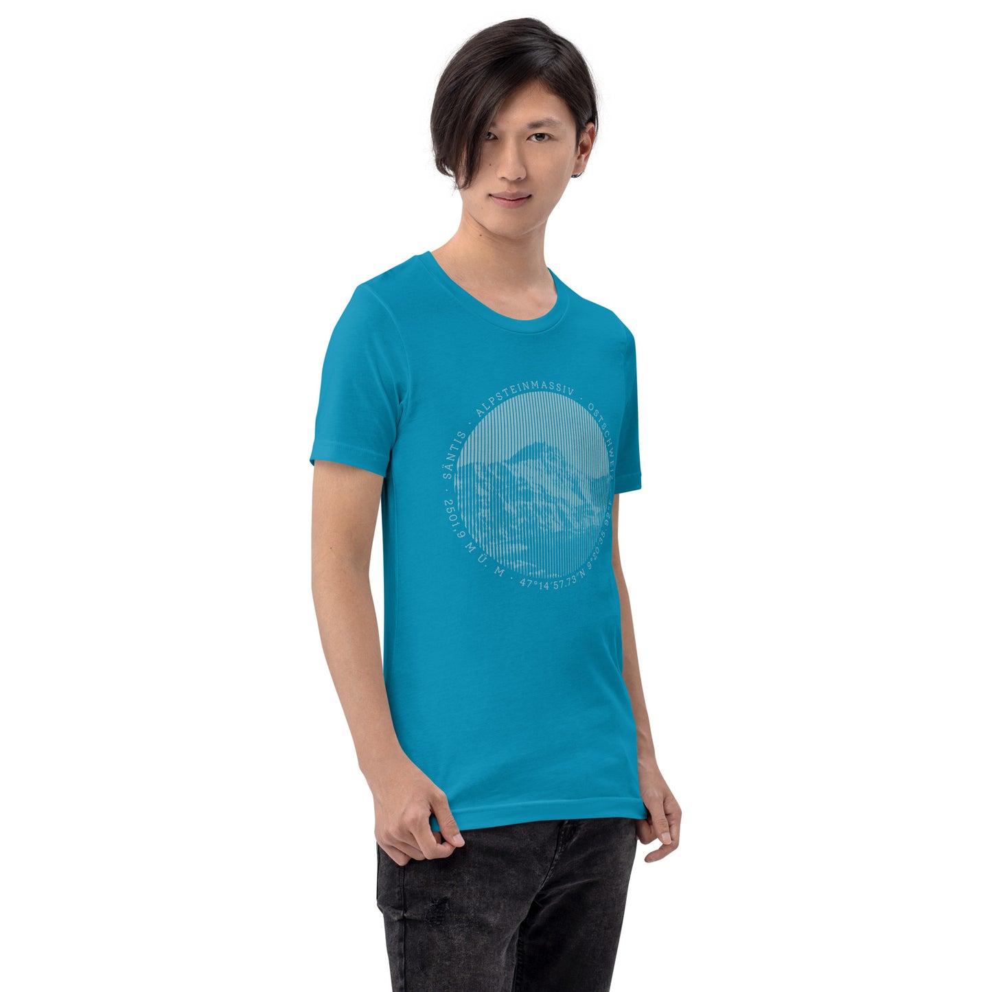 Türkisfarbenes Herren-T-Shirt mit Säntis-Bilddruck