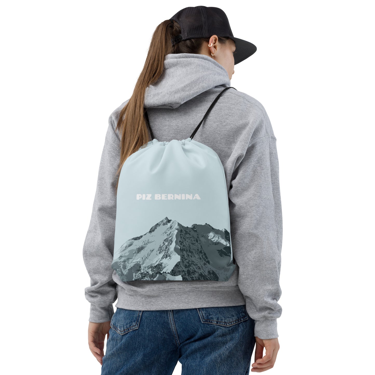 Blauer Sportbeutel Piz Bernina, Kordelzugbeutel aus strapazierfähigem Material, ideal für Sport und Freizeit