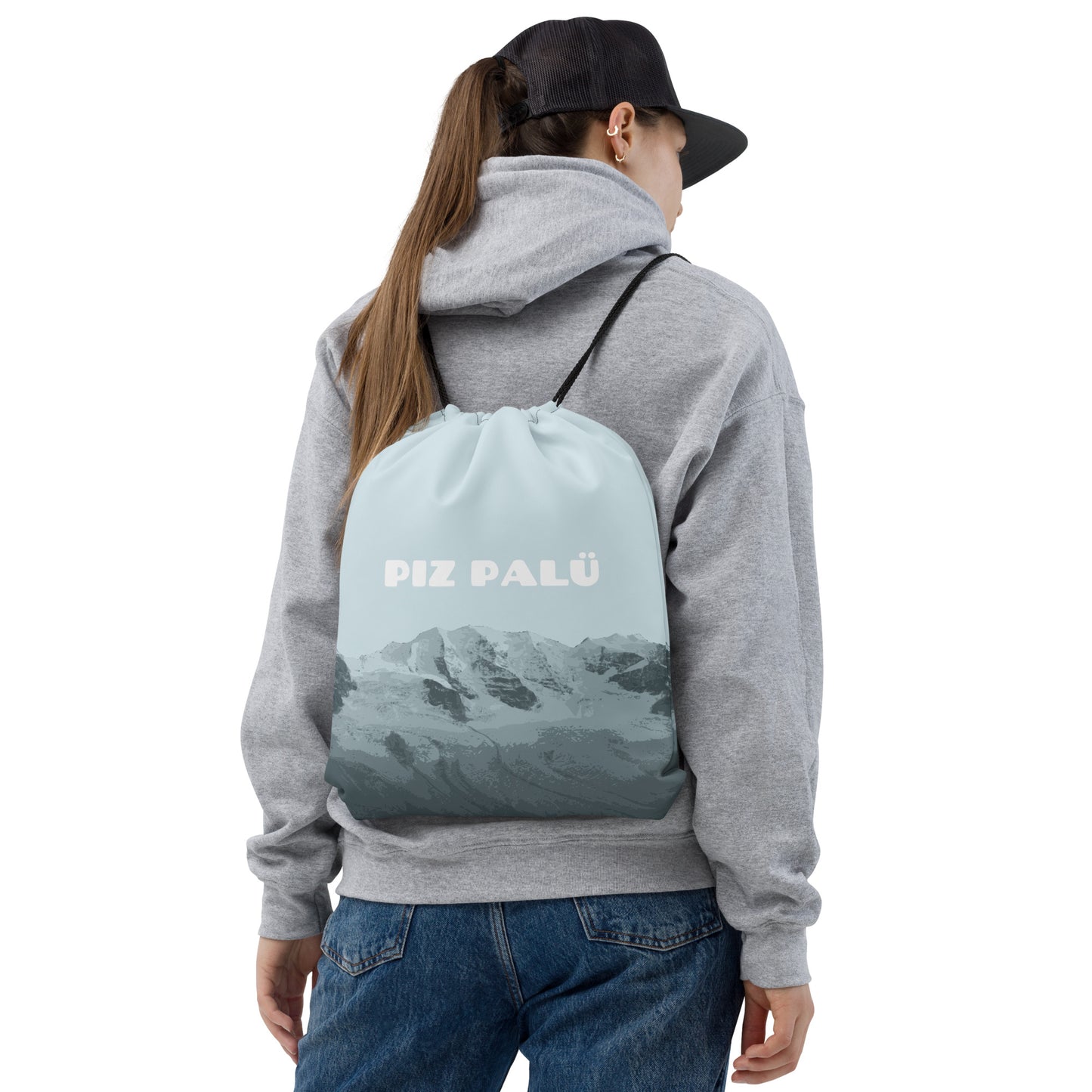 Blauer Sportbeutel Piz Palü mit Kordelzug aus strapazierfähigem Polyester, ideal für Sport und Freizeit