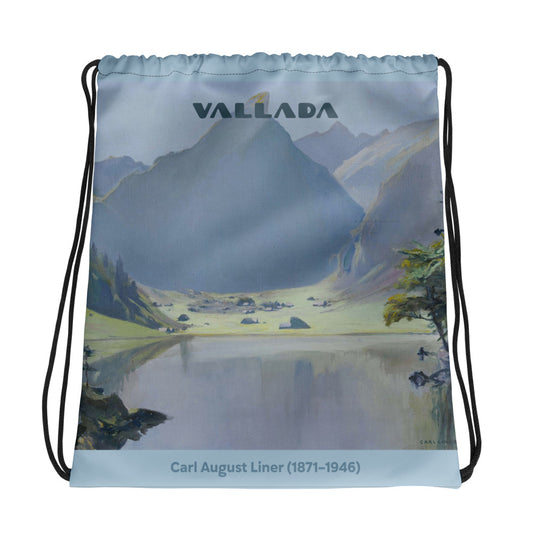 Sportbeutel mit Landschaftsbild des Seealpsees und Säntis, Kordelzug, Baumwolle, ideal für Sport und Freizeit.