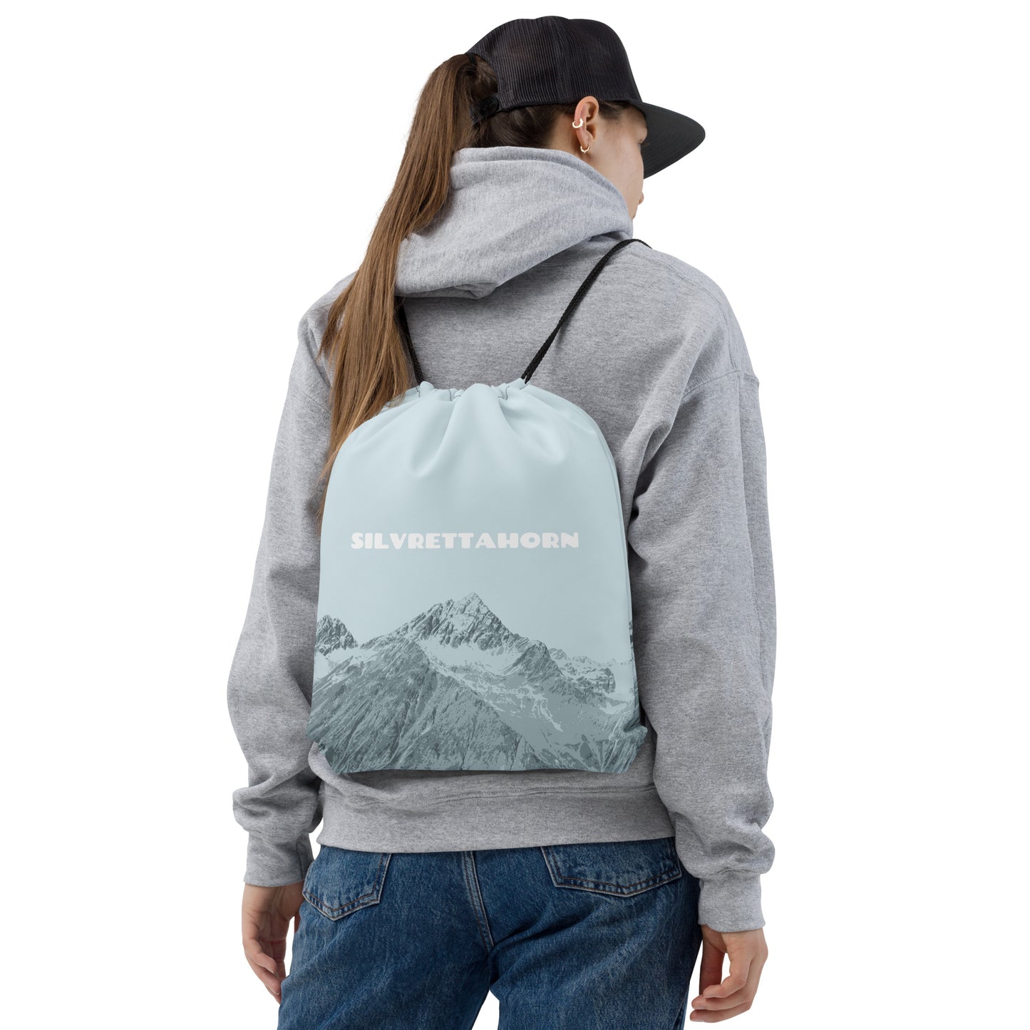 Blauer Kordelzugbeutel 'Silvrettahorn' aus Baumwolle mit praktischem Design