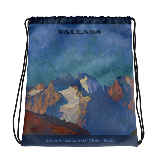 Sportbeutel mit Kordelzug, bedruckt mit dem Gemälde "Bondasca-Gruppe" von Giovanni Giacometti, Baumwolle.