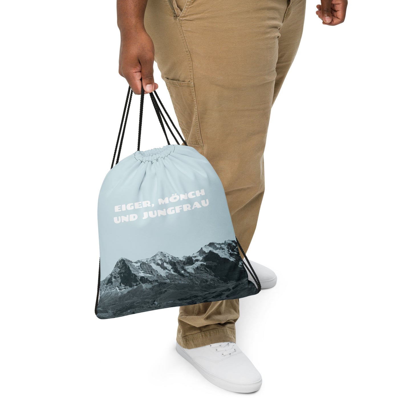 Sportbeutel mit der Bergen Eiger, Mönch und Jungfrau im Berner Oberland