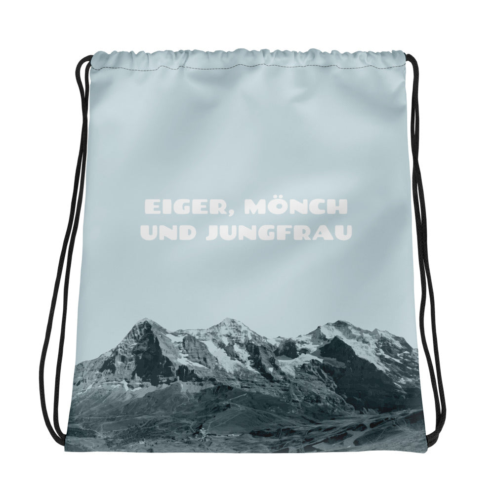 Hellblauer Turnbeutel mit Panorama mit Eiger, Mönch und Jungfrau