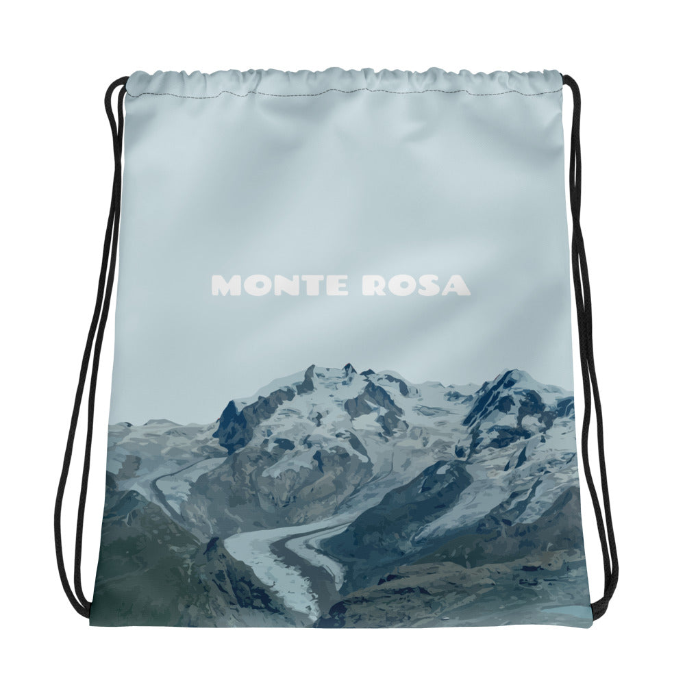 Hellblauer Turnbeutel mit Monte Rosa in den Walliser Alpen.