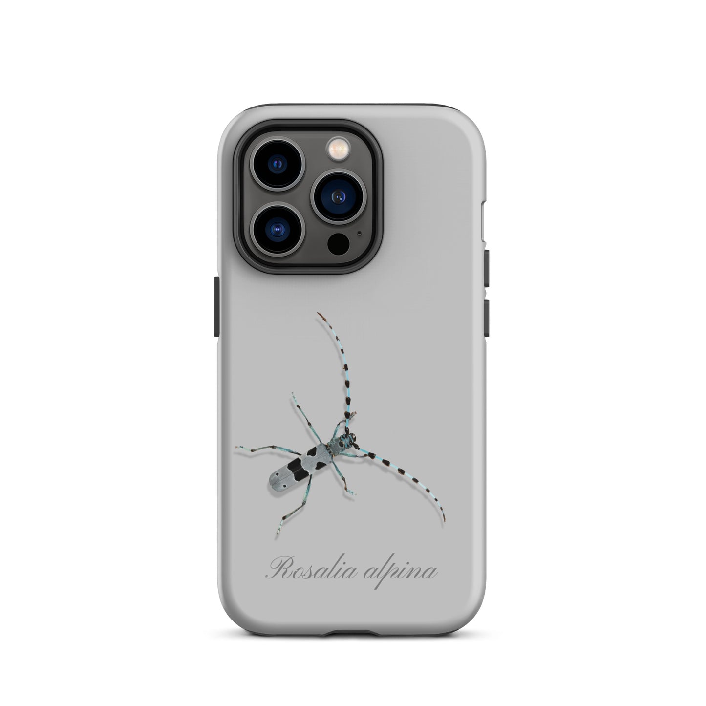 Graue iPhone-Hülle Alpenbock mit Holzoptik, robustes Design, präzise Aussparungen