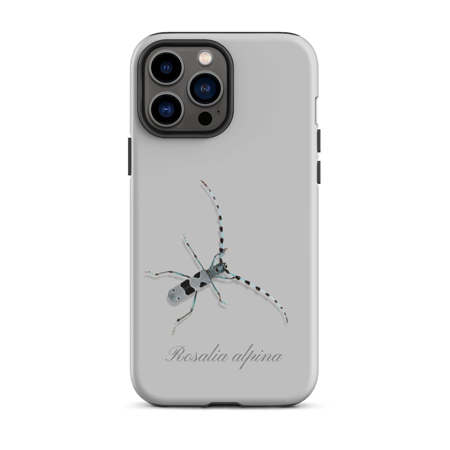 Graue iPhone-Hülle mit Alpenbock-Design, robuste Schutzhülle für iPhones, Naturmotiv.
