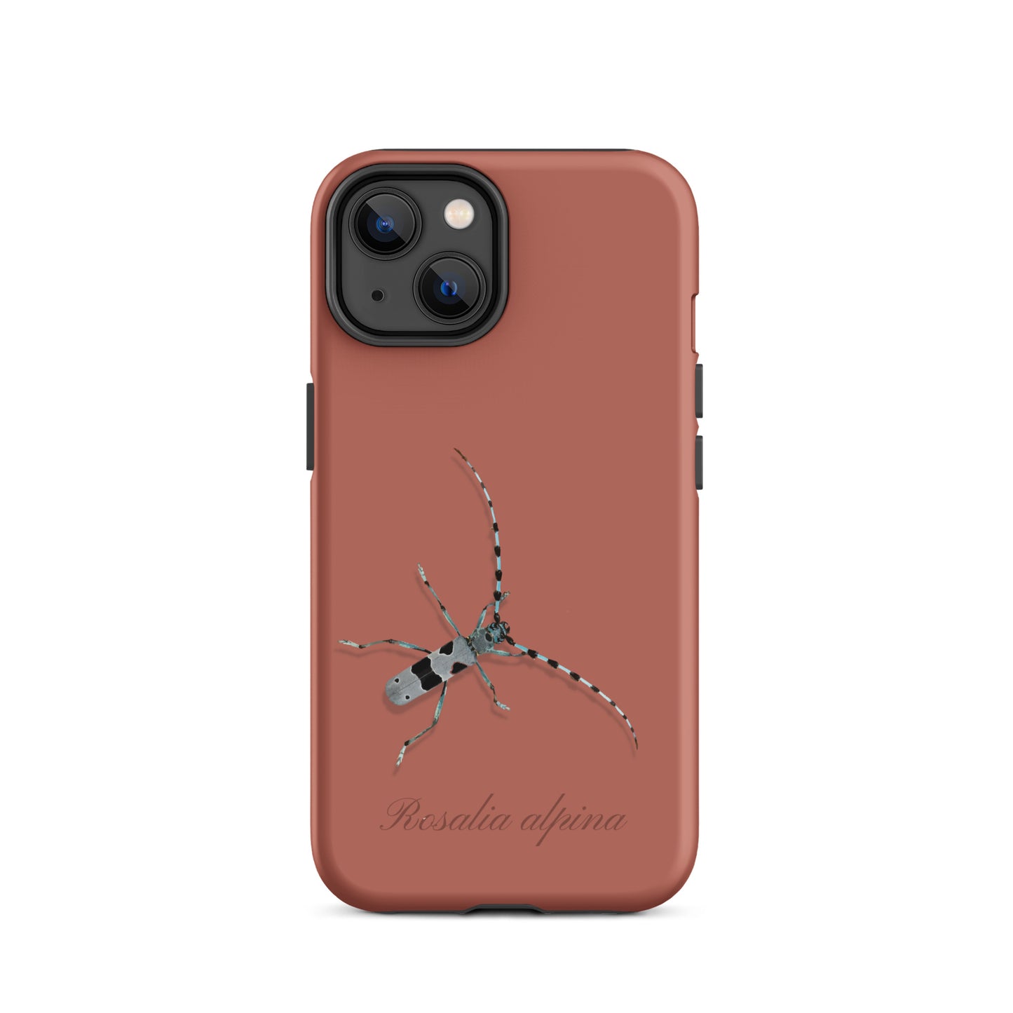 iPhone-Hülle Alpenbock in Ziegelrot mit Holzoptik-Muster